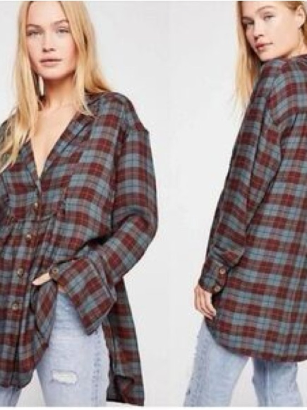 FREE PEOPLE All About‎ The Feels Plaid Buttondown, Size Small